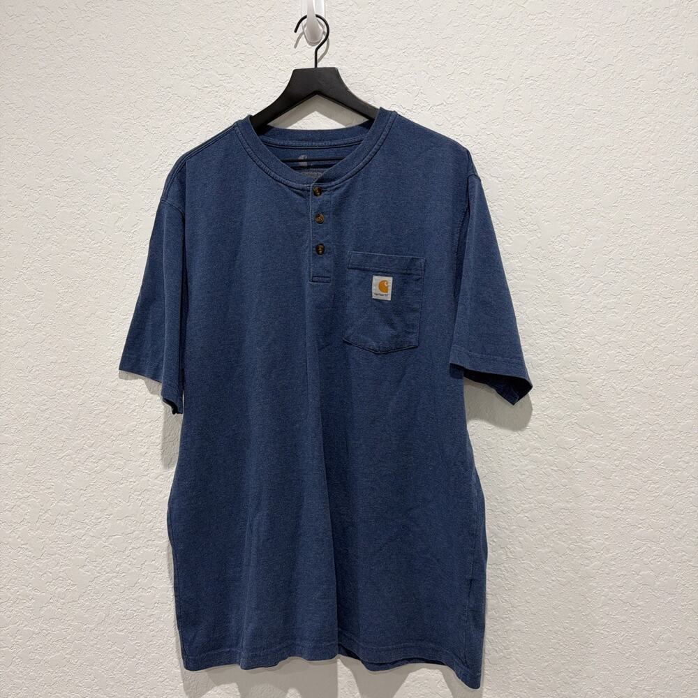 Carhartt Blue Button T-shirt Cotton Blend Size Xl - Picture 1 of 5